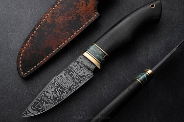 HUNTING TACTICAL KNIFE  REX 9 DAMASCUS BLACK HORNBEAM SIMON'S KNIVES