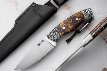 HUNTING KNIFE HUNTER INDIVIDUAL H320 N690 GOLD AND AMBER IN RESIN FALKE KNIVES