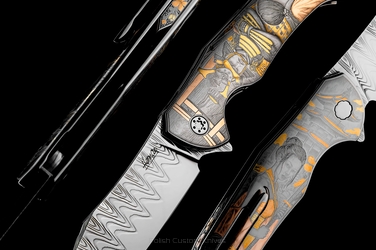 FOLDING KNIFE FOLDER MANTIS 1 "BUSHIDO, THE SPIRIT OF SAMURAI" ENGRAVED BY MT. CHIMWAI HERMAN KNIVES