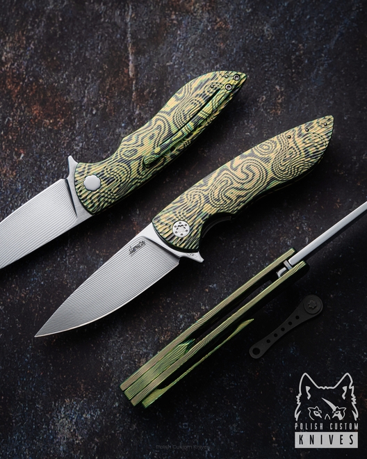 FOLDING KNIFE FOLDER MICRO STING 3 BLACK TIMASCUS ALLEIMA FULL DRESS HERMAN KNIVES