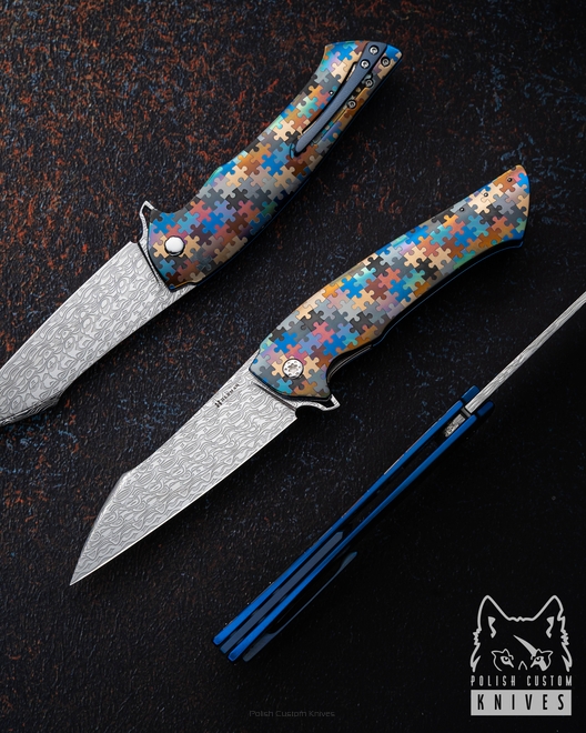 FOLDING KNIFE FOLDER OVIUM GENERATION 2 #0168 DAMASTEEL PUZZLE  HALF DRESS HERMAN KNIVES