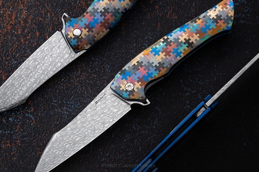 FOLDING KNIFE FOLDER OVIUM GENERATION 2 #0168 DAMASTEEL PUZZLE  HALF DRESS HERMAN KNIVES