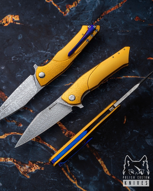 FOLDING KNIFE FOLDER BEE #0185 DAMASTEEL OERLIKON HALF DRESS HERMAN KNIVES