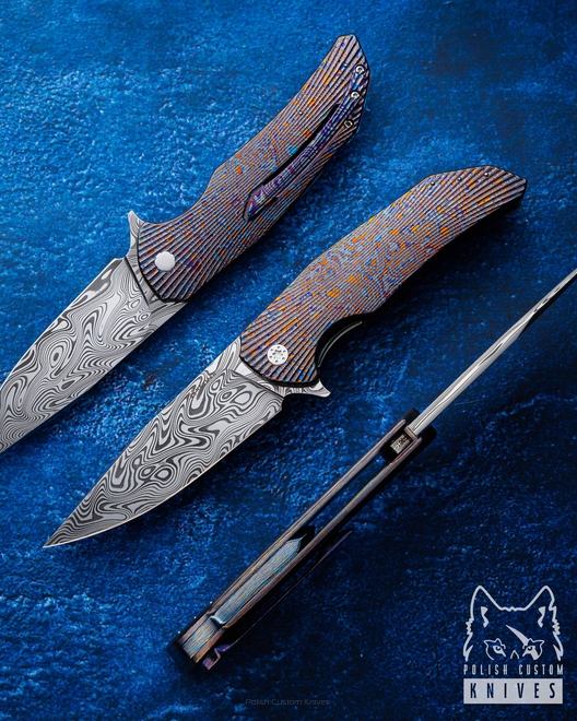 FOLDING KNIFE FOLDER DRAGONFLY 361 BLACK TIMASCUS DAMASTEEL FULL DRESS HERMAN KNIVES