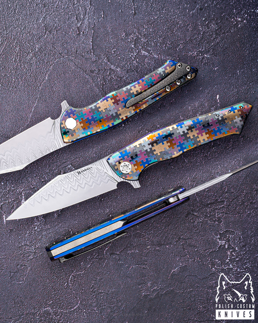 FOLDING KNIFE FOLDER BEE #0263 DAMASTEEL PUZZLE HALF DRESS HERMAN KNIVES