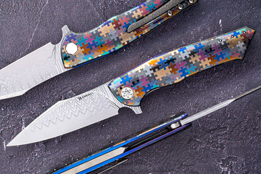 FOLDING KNIFE FOLDER BEE #0263 DAMASTEEL PUZZLE HALF DRESS HERMAN KNIVES