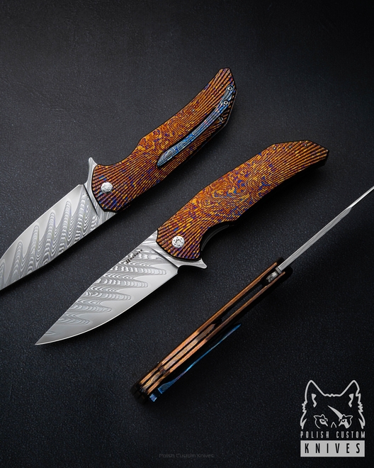 FOLDING KNIFE FOLDER DRAGONFLY #0538 FUTURON FORGE BLACK TIMASCUS FULL DRESS HERMAN KNIVES