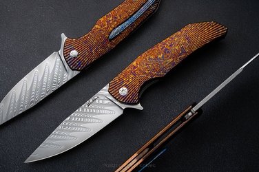 FOLDING KNIFE FOLDER DRAGONFLY #0538 FUTURON FORGE BLACK TIMASCUS FULL DRESS HERMAN KNIVES