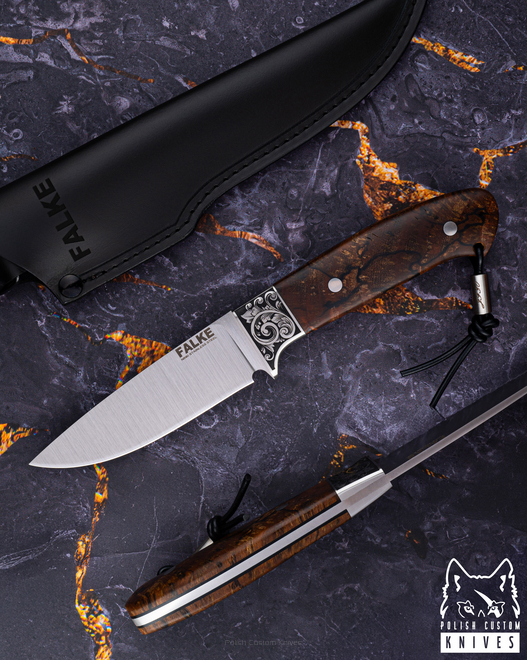 HUNTING KNIFE JF30 015 N690 STABILIZED SPALTED ALDER FALKE KNIVES
