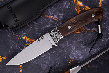 HUNTING KNIFE JF30 015 N690 STABILIZED SPALTED ALDER FALKE KNIVES