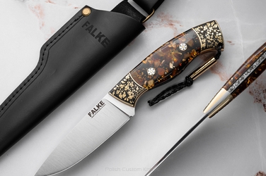 HUNTING KNIFE HUNTER INDIVIDUAL H324 N690 GOLD AND AMBER IN RESIN FALKE KNIVES