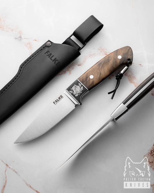 HUNTING KNIFE JF30 020 N690 STABILIZED MAPLE BURL FALKE KNIVES