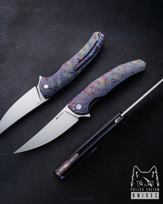 FOLDING KNIFE FOLDER ISHTAR #0651 BLACK TIMASCUS M390 HALF DRESS HERMAN KNIVES