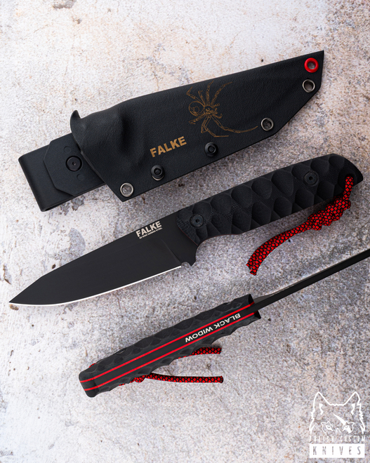 TACTICAL SURVIVAL KNIFE BLACK WIDOW 007 D2 G10 FALKE KNIVES