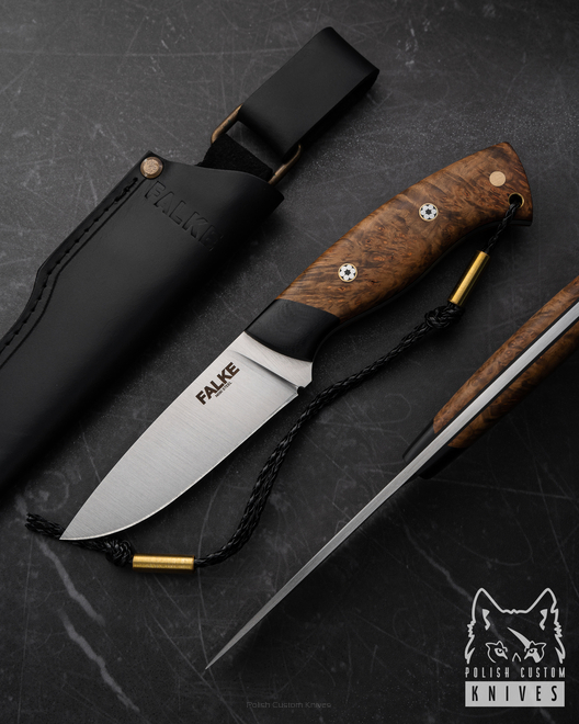 HUNTING KNIFE HUNTER INDIVIDUAL H174 N690 STABILIZED ALDER BURL FALKE