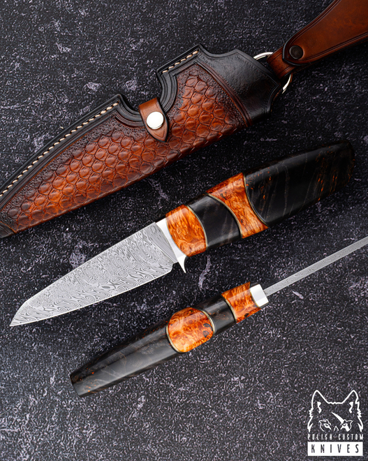 EXCLUSIVE KNIFE EDC 1 DAMASTEEL MAPLE BURL MOOSE KNIVES