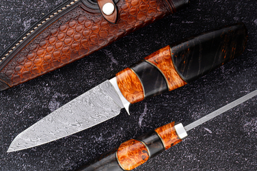 EXCLUSIVE KNIFE EDC 1 DAMASTEEL MAPLE BURL MOOSE KNIVES
