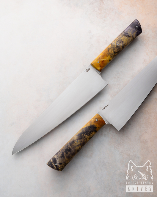 KITCHEN KNIFE CHEF 210 25 STABILIZED MAPLE D2 K110 PABIS KNIVES