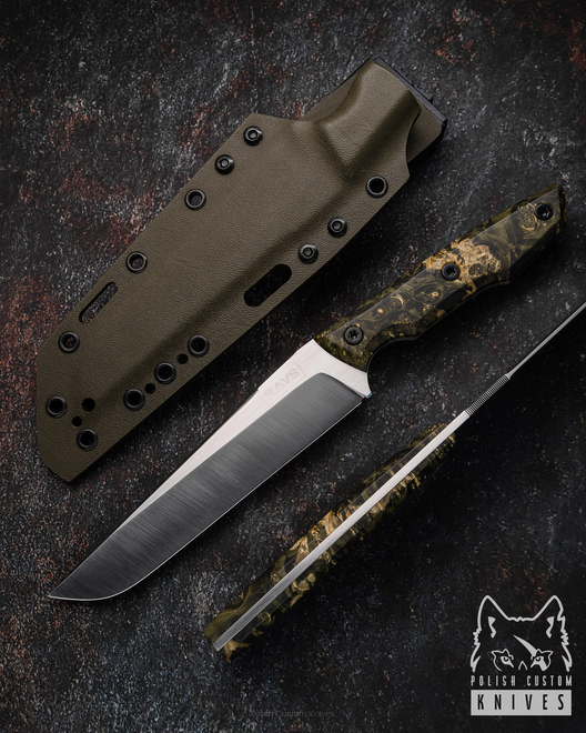 LARGE TACTICAL HUNTING KNIFE GREEN JOHNY 1 NC11LV D2 STABILIZED MAPLE RAVS