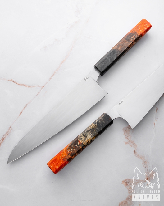 KITCHEN KNIFE GYUTO 210 19 K110 STABILIZED MAPLE OCTAGON PABIS KNIVES