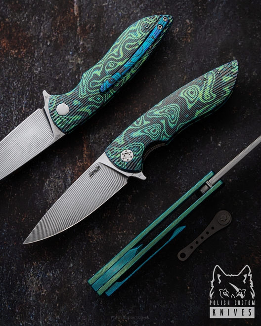 FOLDING KNIFE FOLDER MICRO STING 6 BLACK TIMASCUS ALLEIMA FULL DRESS HERMAN KNIVES