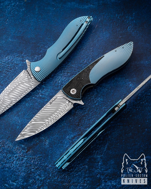 FOLDING KNIFE FOLDER STING #0927 DAMASTEEL HALF DRESS HERMAN KNIVES