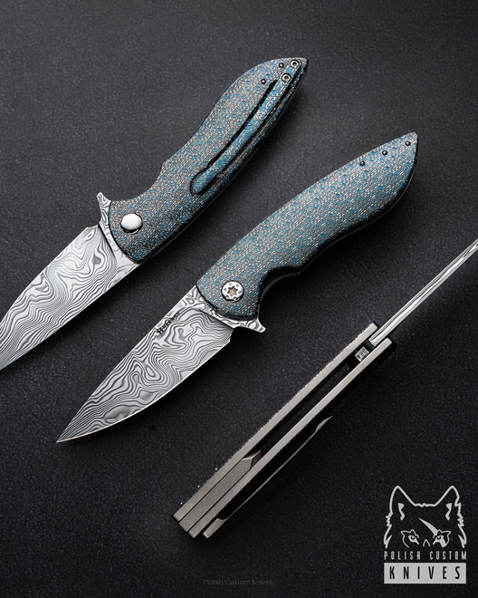 FOLDING KNIFE FOLDER MICRO STING #0364 DAMASTEEL TESSERACT HALF DRESS HERMAN KNIVES