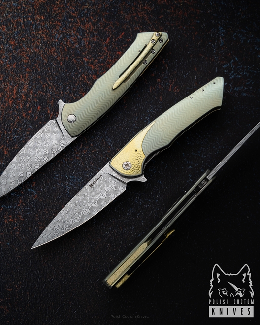 FOLDING KNIFE FOLDER SLIM #0715 DAMASTEEL HALF DRESS HERMAN KNIVES
