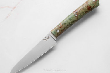 A SMALL PEELING KITCHEN KNIFE 80 22 ELMAX GREEN AND BROWN STABILIZED MAPLE PABIŚ KNIVES