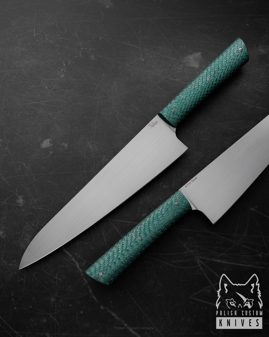 KITCHEN KNIFE CHEF 210 22 GREEN TWILL D2 K110 PABIS KNIVES
