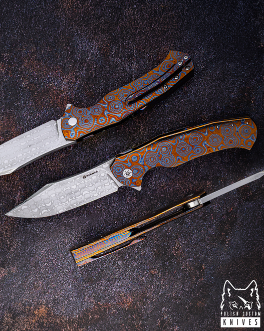FOLDING KNIFE FOLDER MANTIS #0466 VEGAS FORGE BLACK TIMASCUS HERMAN KNIVES