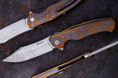 FOLDING KNIFE FOLDER MANTIS #0466 VEGAS FORGE BLACK TIMASCUS HERMAN KNIVES