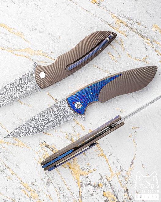 FOLDING KNIFE STING #0872 DAMASTEEL HALF DRESS  HERMAN KNIVES