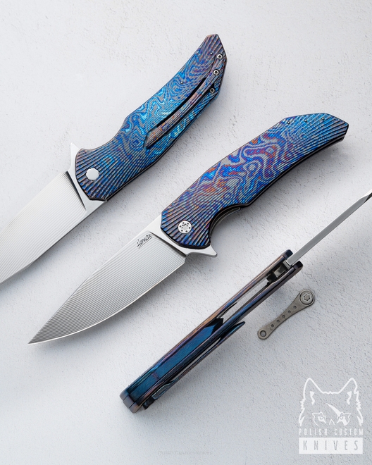 FOLDING KNIFE FOLDER DRAGONFLY 4 BLACK TIMASCUS ALLEIMA DAMAX STAINLESS DAMASCUS HERMAN KNIVES