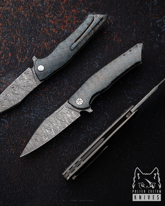 FOLDING KNIFE FOLDER BEE #0038 DAMASTEEL TESSERACT HALF DRESS HERMAN KNIVES